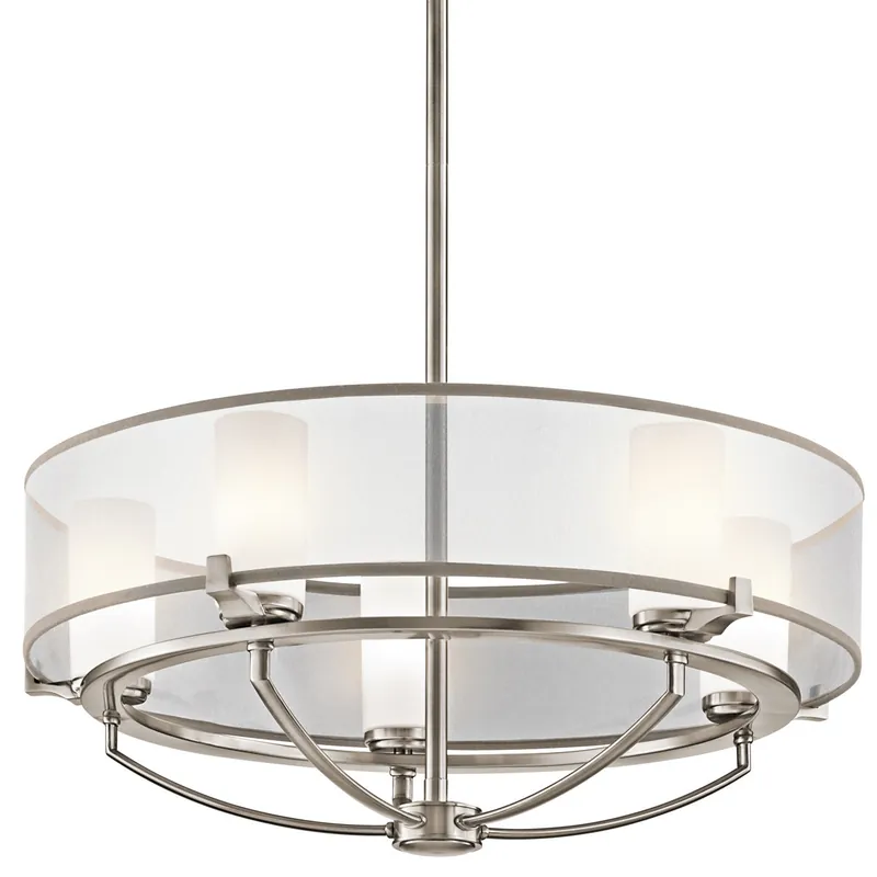 A Buon Prezzo Lampadario rotondo a 5 luci con diffusore in vetro e organza dal design moderno - 3W - IP20
