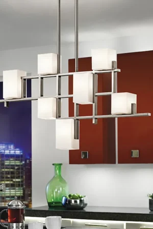 Saldi Lampadario lineare in acciaio con 7 diffusori in vetro dal design moderno - 3W - IP20