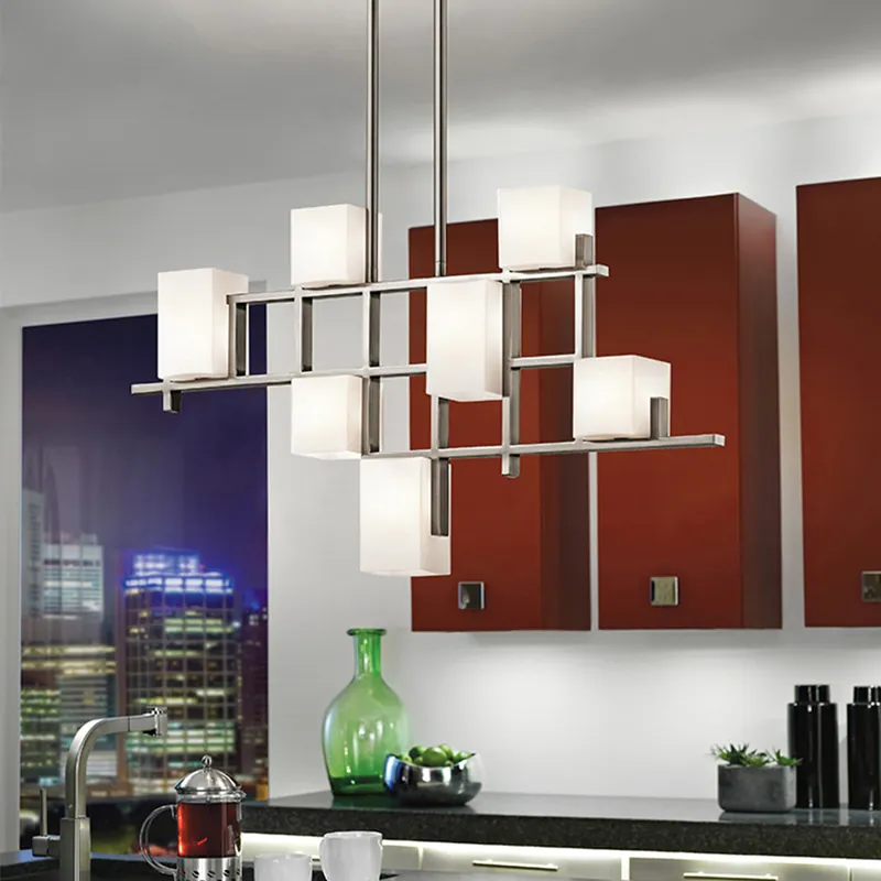 Saldi Lampadario lineare in acciaio con 7 diffusori in vetro dal design moderno - 3W - IP20