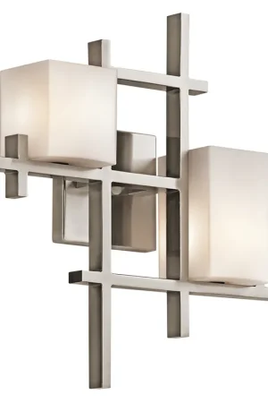 Promozione Applique a parete in acciaio con 2 diffusori in vetro dal design moderno - 3W - IP20