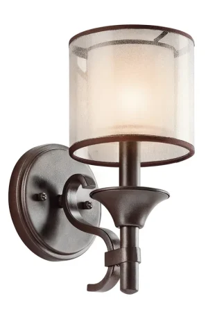 Acquista Ora Applique da parete in acciaio con diffusore in vetro opalino e maglia di lino - 60W - IP20