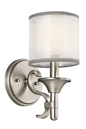 Applique da parete in acciaio con diffusore in vetro opalino e maglia di lino - 60W - IP20 Offerta