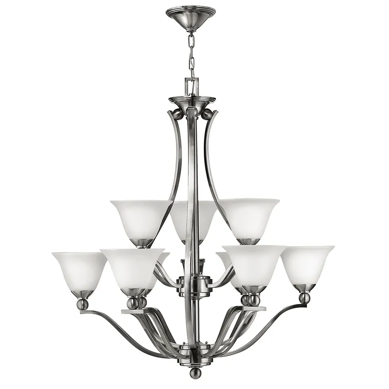 Compra Online Lampadario in acciaio grande con 9 diffusori in vetro dal design moderno - 60W - IP20