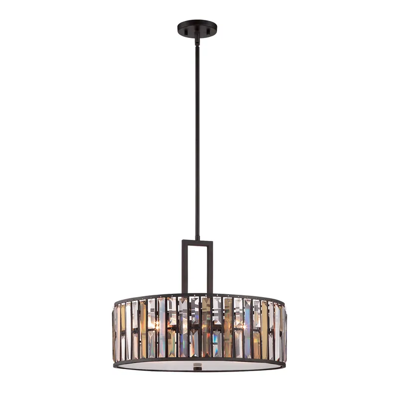 Lampada a sospensione grande in acciaio diffusore in cristallo ambrato a 3 luci - 100W - IP20 Occasione Imperdibile