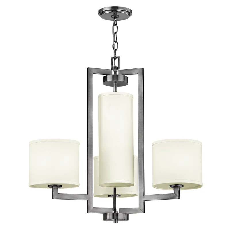 Lampadario in acciaio con diffusori in lino a 4 luci dal design minimal - 100W - IP20 Soddisfatti O Rimborsati