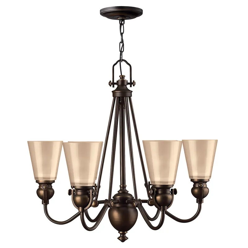 Compra Oggi Stesso Lampadario con struttura rustica in acciaio e 6 diffusori in vetro ambrato - 60W - IP20