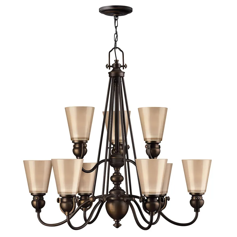 Affare Lampadario grande struttura rustica in acciaio e 6 diffusori in vetro ambrato - 60W - IP20