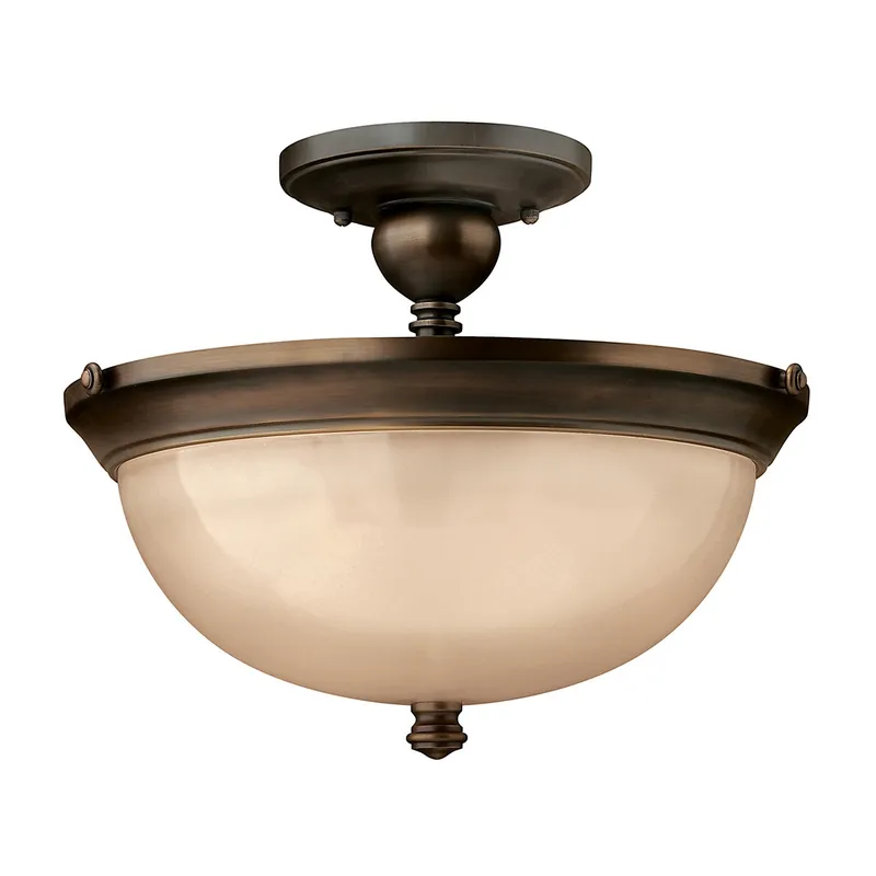 Subito Disponibile Lampada a soffitto rustica in acciaio con diffusore in vetro ambrato a 3 luci - 60W - IP20