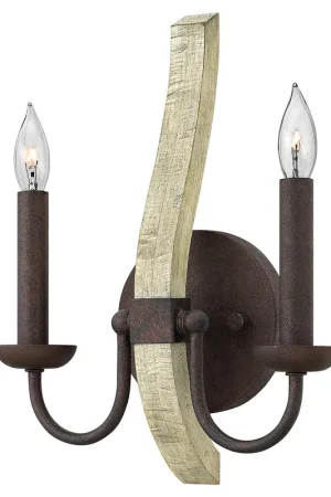 Applique a parete rustica in acciaio a 2 luci con inserto in legno massiccio - 60W - IP20 Pagamento Sicuro