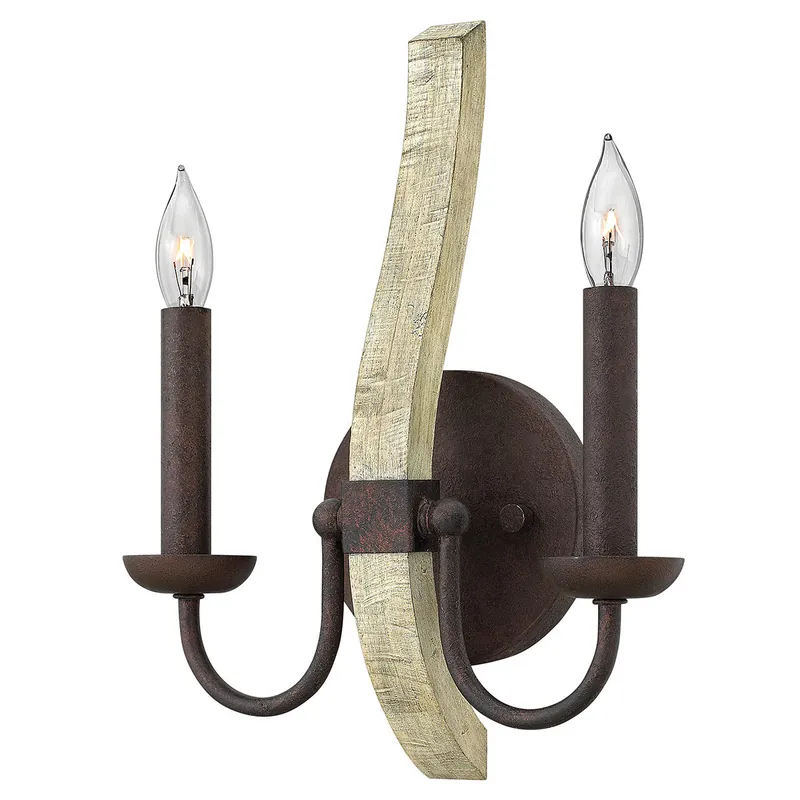 Applique a parete rustica in acciaio a 2 luci con inserto in legno massiccio - 60W - IP20 Pagamento Sicuro