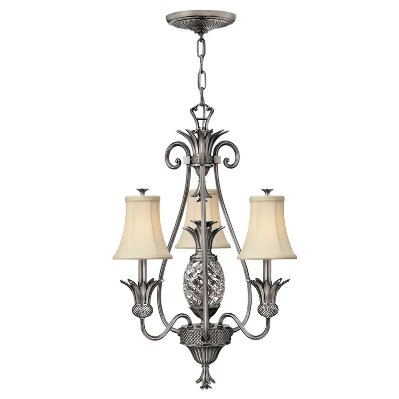 Ultima Occasione Lampadario in stile rustico in acciaio e vetro con paralumi in lino a 3 luci - 60W - IP20