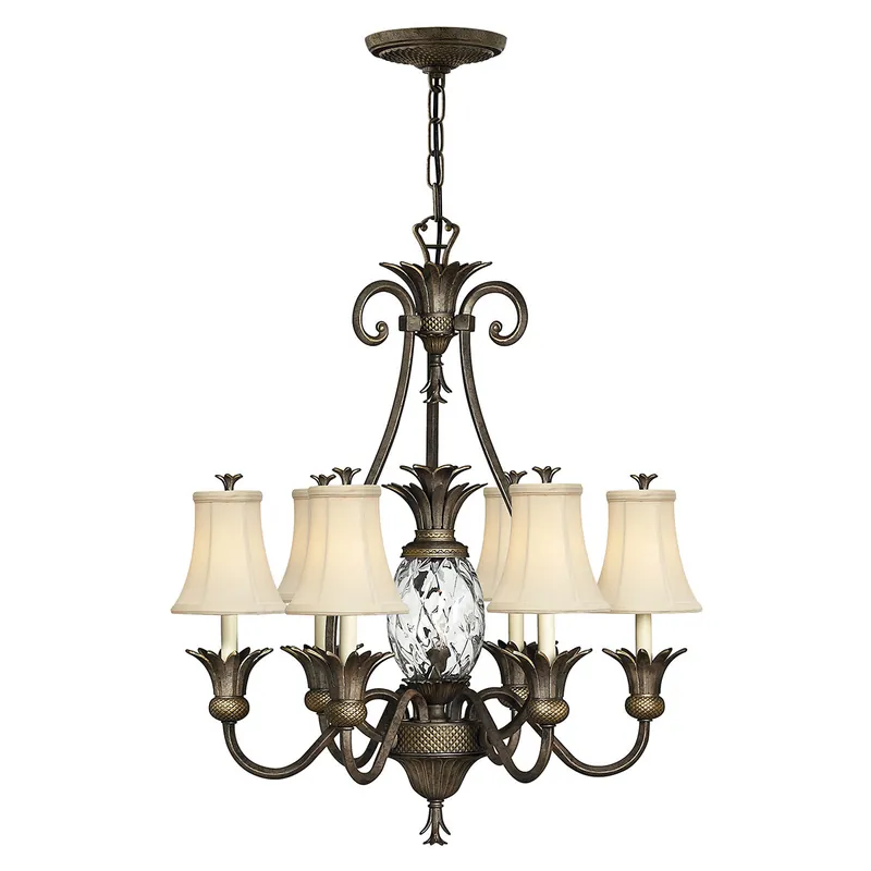 Esclusivo Lampadario in acciaio e vetro con paralumi in lino a 7 luci in stile rustico - 60W - IP20