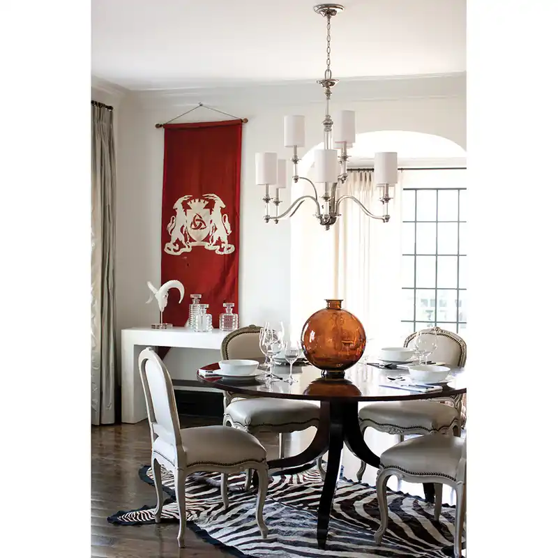 Affare Lampadario grande dallo stile moderno in acciaio con diffusori in lino a 9 luci - 60W - IP20