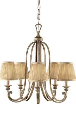 Lampadario grande stile classico in acciaio con diffusori in tessuto con 5 luci - 60W - IP20 Offerta Lampo