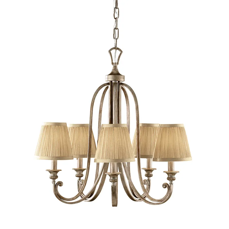 Lampadario grande stile classico in acciaio con diffusori in tessuto con 5 luci - 60W - IP20 Offerta Lampo