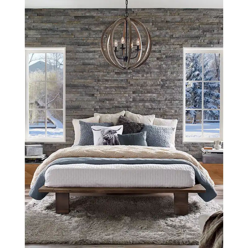 Lampadario dallo stile rustico con diffusore in legno di quercia a 4 Luci - 60W - IP20 Occasione Imperdibile