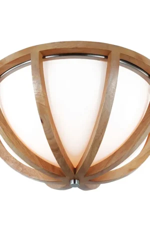 Plafoniera a soffitto rustica con diffusore in legno di quercia e vetro a 2 Luci - 60W - IP20 Ultima Occasione