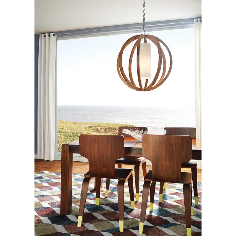 Lampada a sospensione grande rustica con diffusore in legno di quercia e vetro - 75W - IP20 Affare