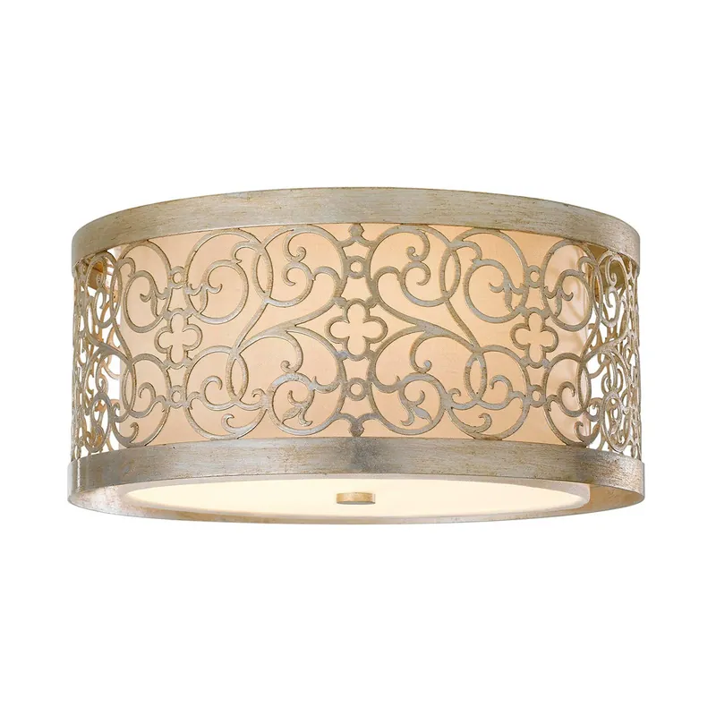 Compra Oggi Stesso Lampada a soffitto classica in acciaio con diffusore in vetro e tessuto a 2 luci - 40W - IP20