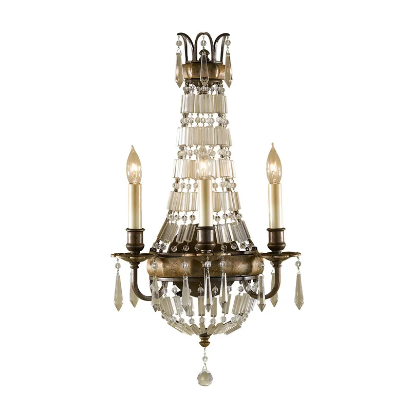 Prezzo Di Fabbrica Lampada da parete classica in acciaio con diffusore in cristallo a 3 luci - 60W - IP20