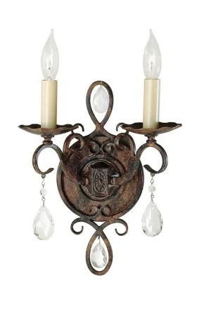 Lampada da parete in stile rustico in acciaio e dettagli in cristallo con 2 luci - 60W - IP20 Promo Stagionale