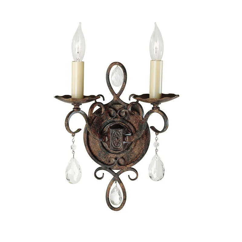 Lampada da parete in stile rustico in acciaio e dettagli in cristallo con 2 luci - 60W - IP20 Promo Stagionale