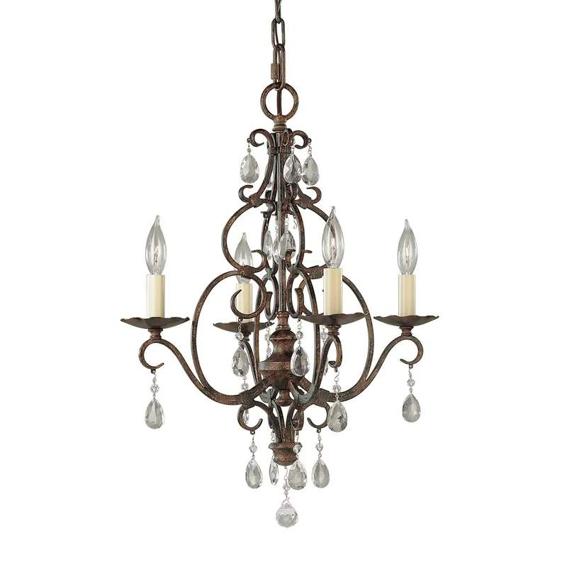 Lampadario medio in stile rustico in acciaio e dettagli in cristallo con 4 luci - 60W - IP20 Ultima Occasione