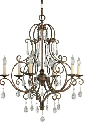 Lampadario grande in stile rustico in acciaio e dettagli in cristallo con 6 luci - 60W - IP20 Nuovo Arrivo