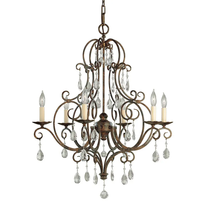 Lampadario grande in stile rustico in acciaio e dettagli in cristallo con 6 luci - 60W - IP20 Nuovo Arrivo