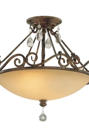 Lampada a soffitto stile rustico in acciaio e cristalli diffusore in vetro - 60W - IP20 Occasione Imperdibile