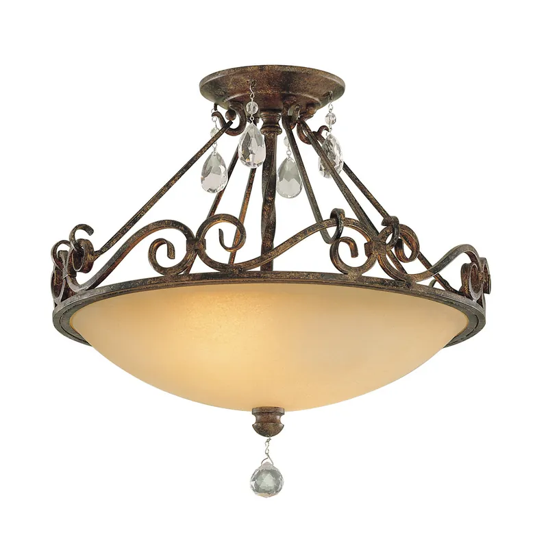 Lampada a soffitto stile rustico in acciaio e cristalli diffusore in vetro - 60W - IP20 Occasione Imperdibile