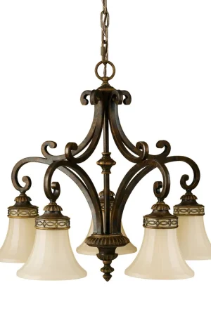 Acquista Ora Lampadario in acciaio con 5 diffusori in vetro per salotto in stile classico - 60W - IP20