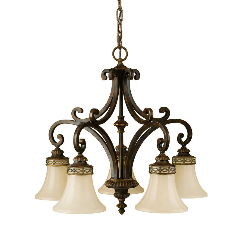 Acquista Ora Lampadario in acciaio con 5 diffusori in vetro per salotto in stile classico - 60W - IP20