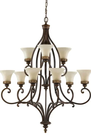 Lampadario in acciaio con 9 diffusori in vetro per salotto in stile classico - 100W - IP20 Novità