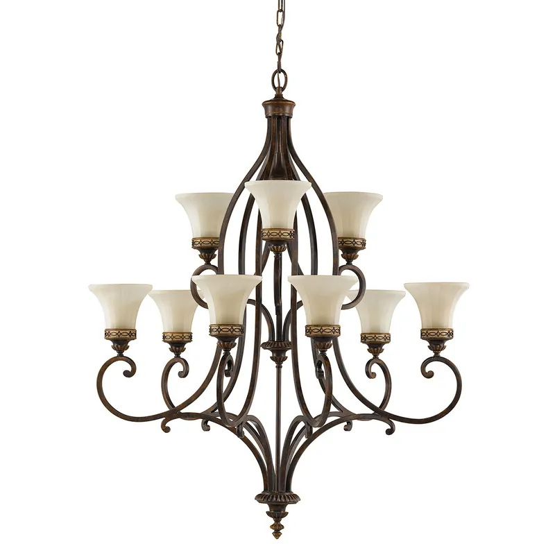 Lampadario in acciaio con 9 diffusori in vetro per salotto in stile classico - 100W - IP20 Novità