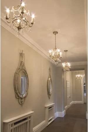 Lampadario grande classico in acciaio e cristallo con 4 luci senza paralumi - 60W - IP20 Direttamente Dal Produttore