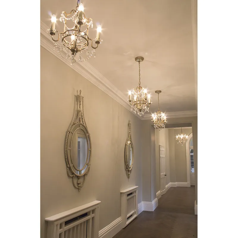 Lampadario grande classico in acciaio e cristallo con 4 luci senza paralumi - 60W - IP20 Direttamente Dal Produttore