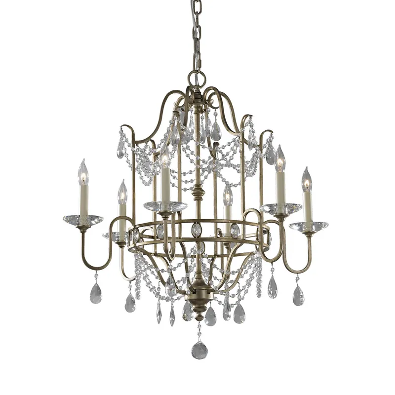 Lampadario gigante classico in acciaio e cristallo con 6 luci senza paralumi - 60W - IP20 Nuovo Arrivo