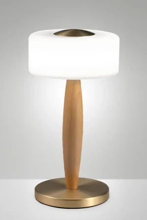 Abatjour a led moderna in metallo e legno e diffusore in vetro soffiato - 8W - Lumen 860 - 3000k Luce Calda - IP20 Prezzo Di Fabbrica