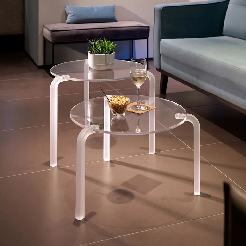 Tavolino da solotto rotondo in plexiglass dal design moderno grande Consegna Rapida