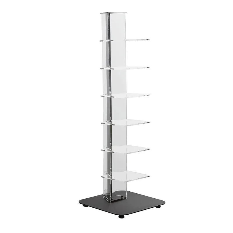 Libreria da terra bassa struttura in metallo e mensole in plexiglass 6 ripiani Economico