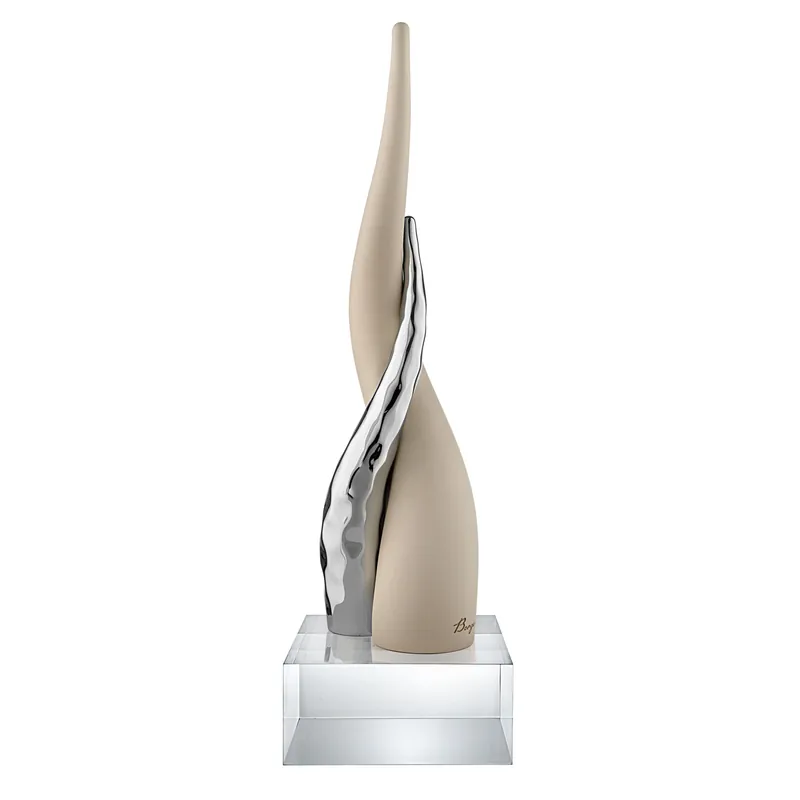 Scultura da tavolo grande con corni intrecciati e base in cristallo Esclusivo