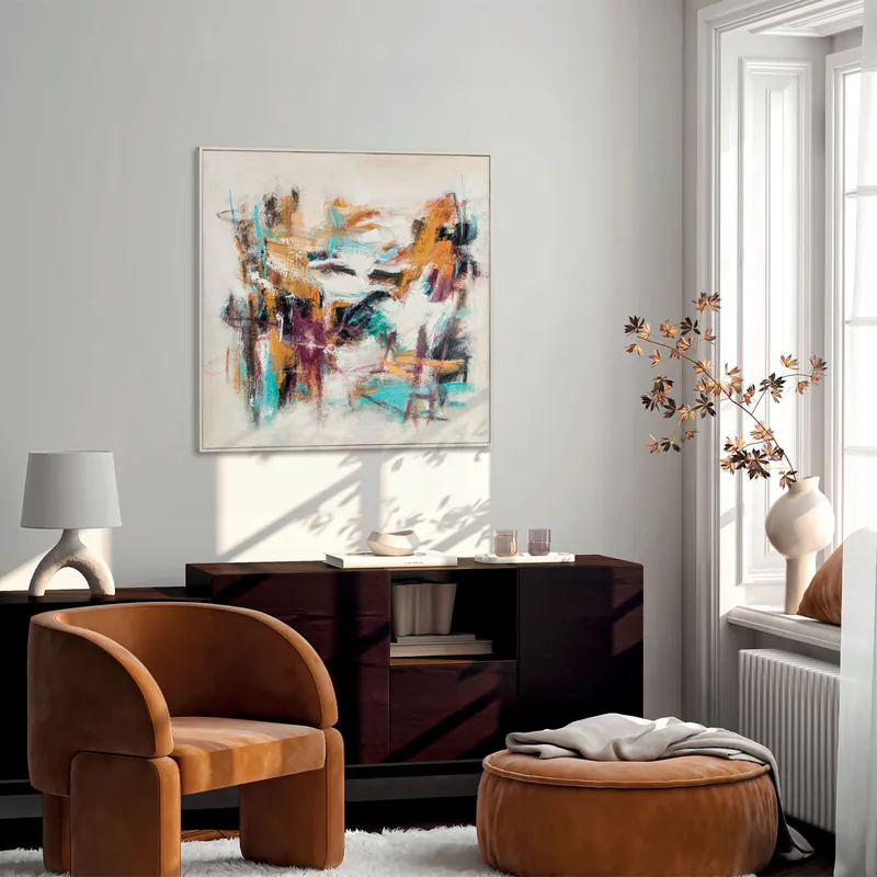 Quadro moderno astratto dipinto a mano con acrilici su tela Amuse 100x100 Direttamente Dal Produttore