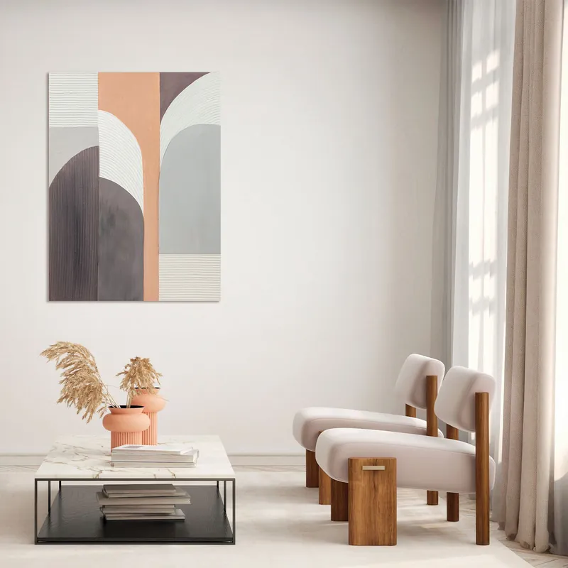 Quadro astratto realizzato a mano con acrilici su tela Peach Fusion 90x120 Sconto