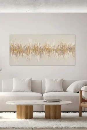 Popolare Quadro astratto moderno dipinto a mano con acrilici su tela Golden Raisin 150x70