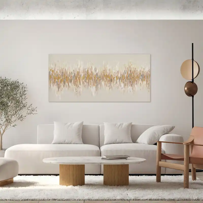 Popolare Quadro astratto moderno dipinto a mano con acrilici su tela Golden Raisin 150x70