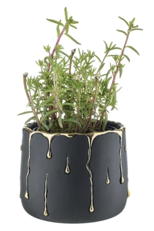 Offerta Speciale Vaso piccolo in marmorino con decori a goccia design elagante con piantina