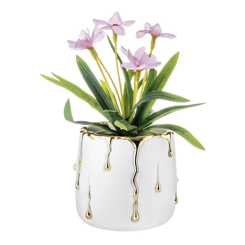 Vaso piccolo in marmorino con decori a goccia design elagante con piantina Occasione