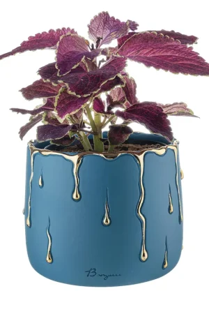 Vaso piccolo in marmorino con decori a goccia design elagante con piantina Prezzo Di Fabbrica
