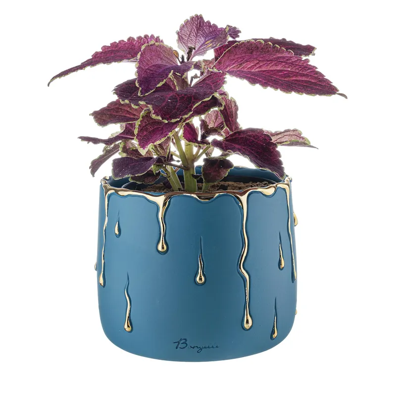 Vaso piccolo in marmorino con decori a goccia design elagante con piantina Prezzo Di Fabbrica